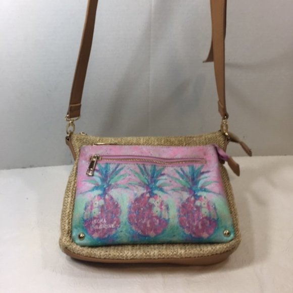 ARTIST Leoma Lovegrove Straw Purse Handbag Pastel Pineapples Crossbody - Picture 1 of 14